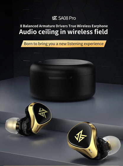 KZ SA08 PRO 8BA Units TWS Bluetooth 5.2 Earphone True Wireless Earbuds Touch Control Noise Cancelling