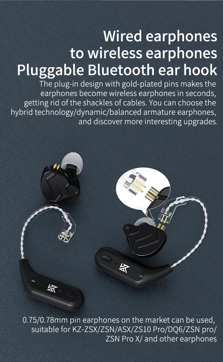 KZ AZ09 HD Bluetooth 5.2 Wireless Upgrade Cable Earphones Headset Ear Hook With Charging Case