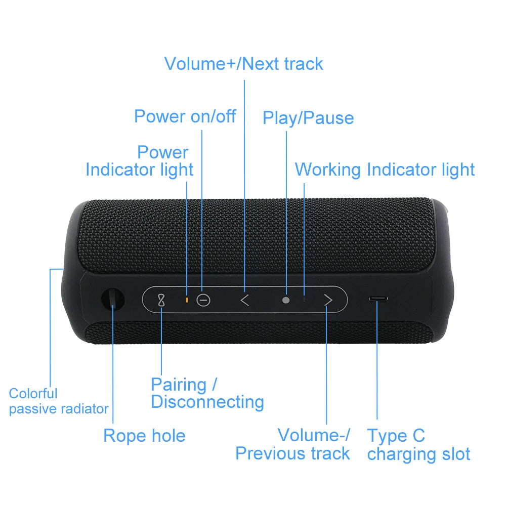 WISETIGER P3 Portable Bluetooth Speaker 30W Outdoor IPX7 Waterproof Wireless  BT5.3 RGB Light TWS Connection