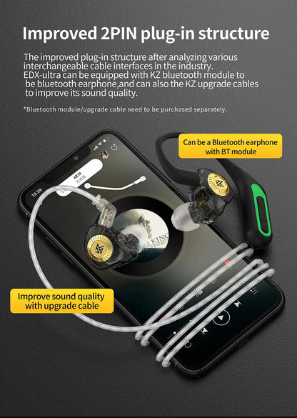 KZ EDX Ultra HiFi Dynamic In-Ear Bass Earphone Music Sport Game Noise Cancelling Headset Replaceable Cable