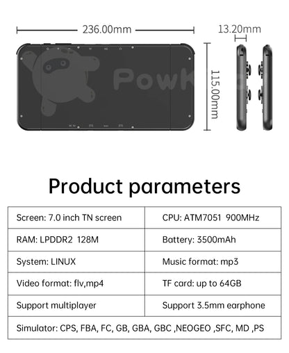 POWKIDDY X70 Handheld Game Console 7 Inch Video Game Players Supports 2 USB Controllers PS1 Game