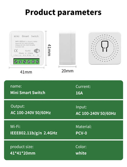 Tuya Mini Wifi Smart Switch Module Support 2 Way Control Smart Home DIY Switches Smart Life