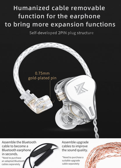 KZ DQ6 3DD Dynamic Driver HIFI In Ear Earphone High Resolution Headphone Noise Cancelling Headset