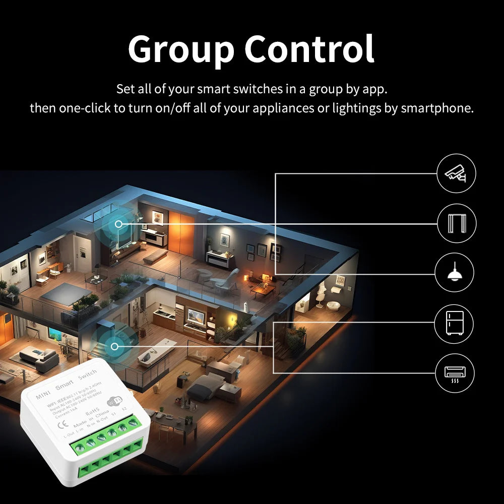 Tuya Mini Wifi Smart Switch Module Support 2 Way Control Smart Home DIY Switches Smart Life